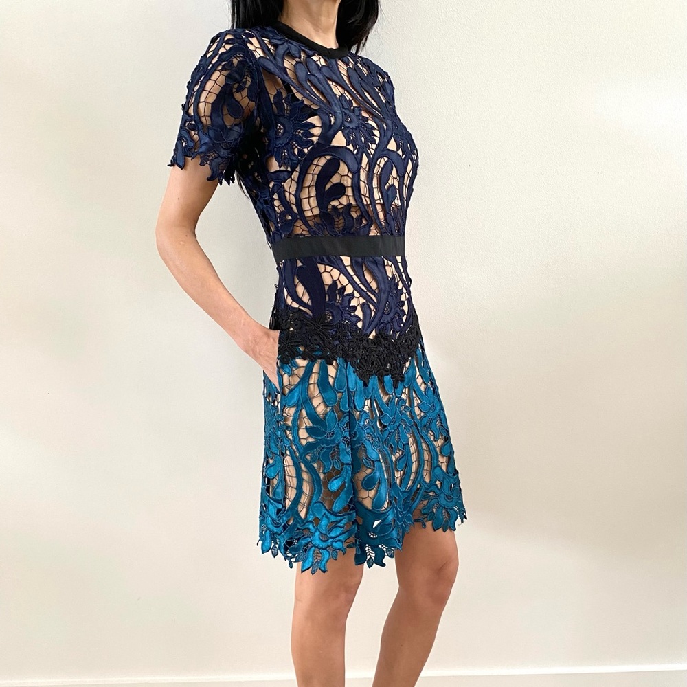 Self Portrait Praire dress. Teal and Navy blue. Size 4